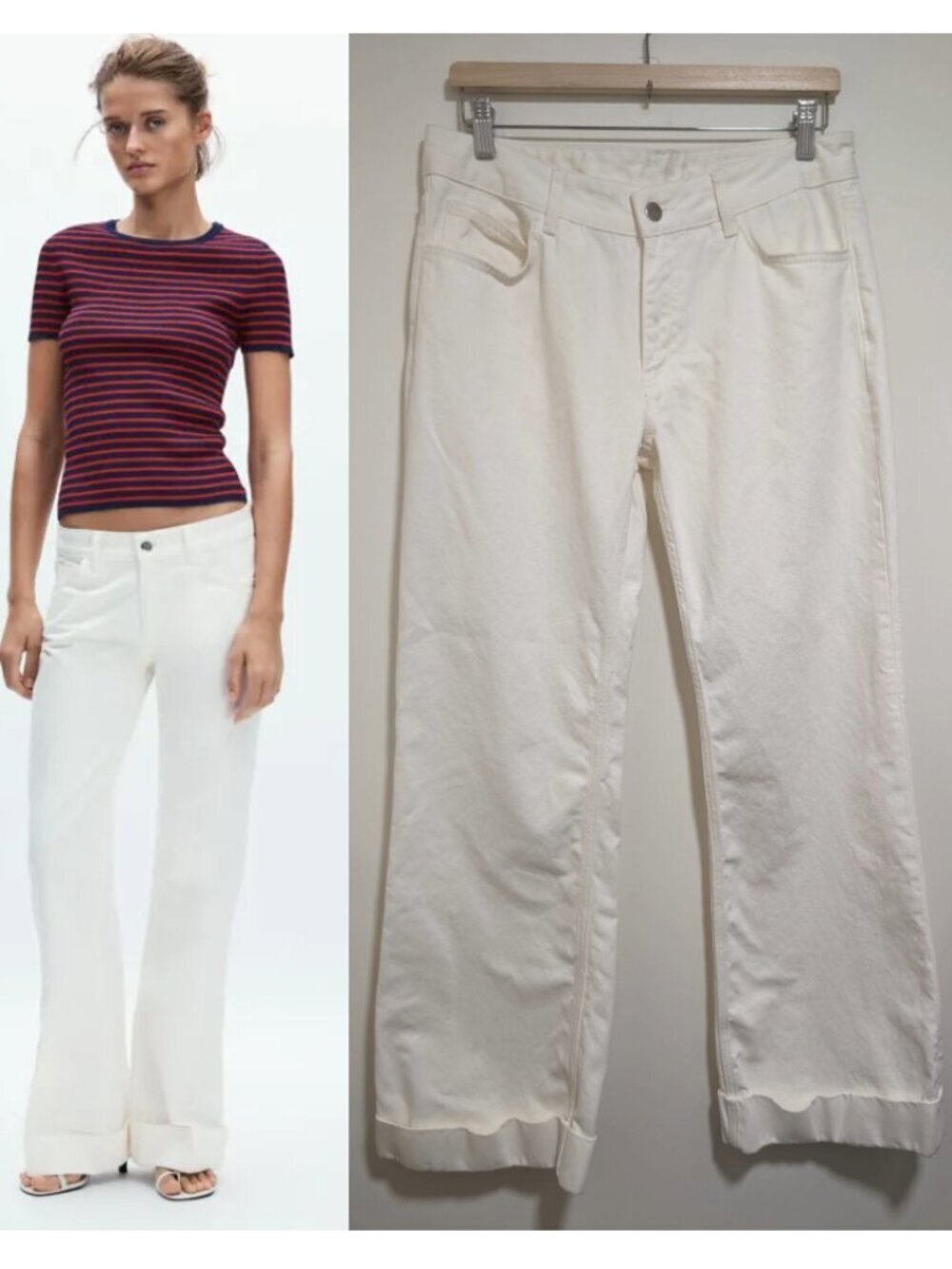 Zara | ZW The Fold Up Flare Low Rise Jeans in White